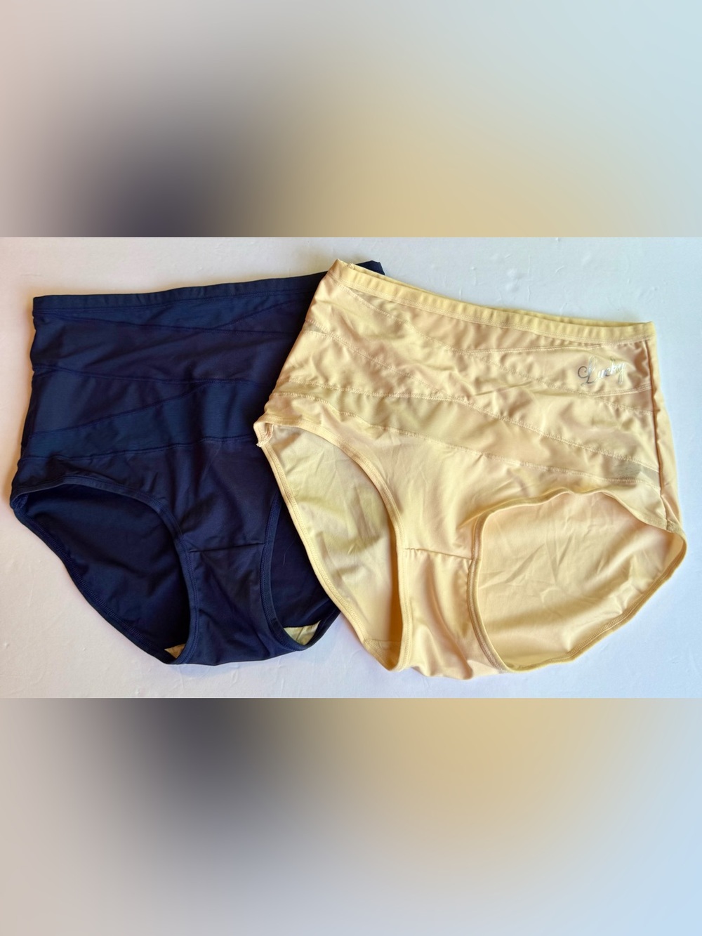 NWOT High-Waist Shaping Briefs in Navy and Pale Yellow